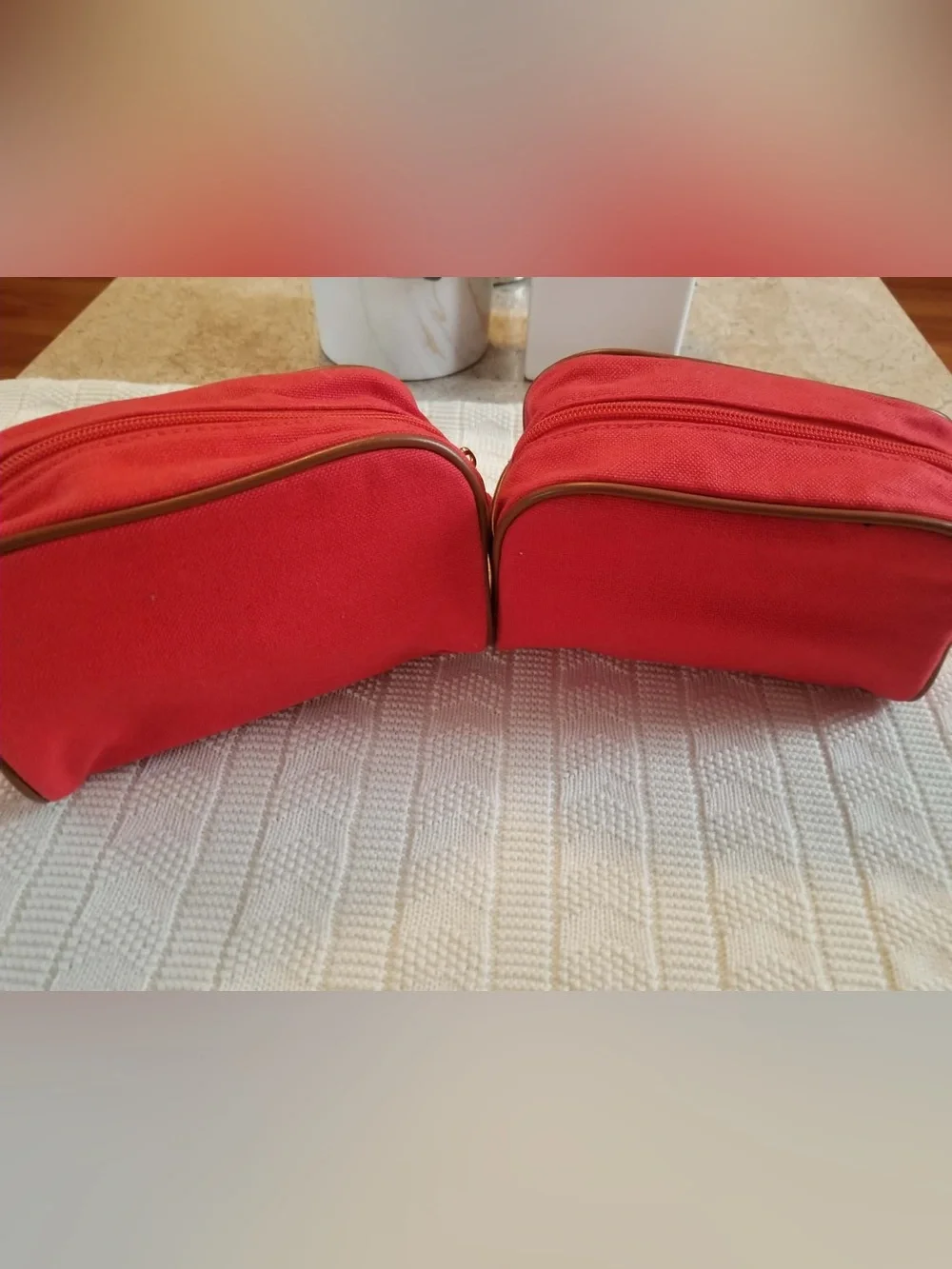 2 Spartina 449 Coral Orange Travel Pouch with Gold Hardware
